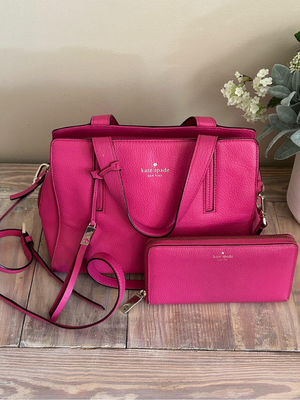 Kate Spade Dominique Pink Leather Satchel with Matching Wallet